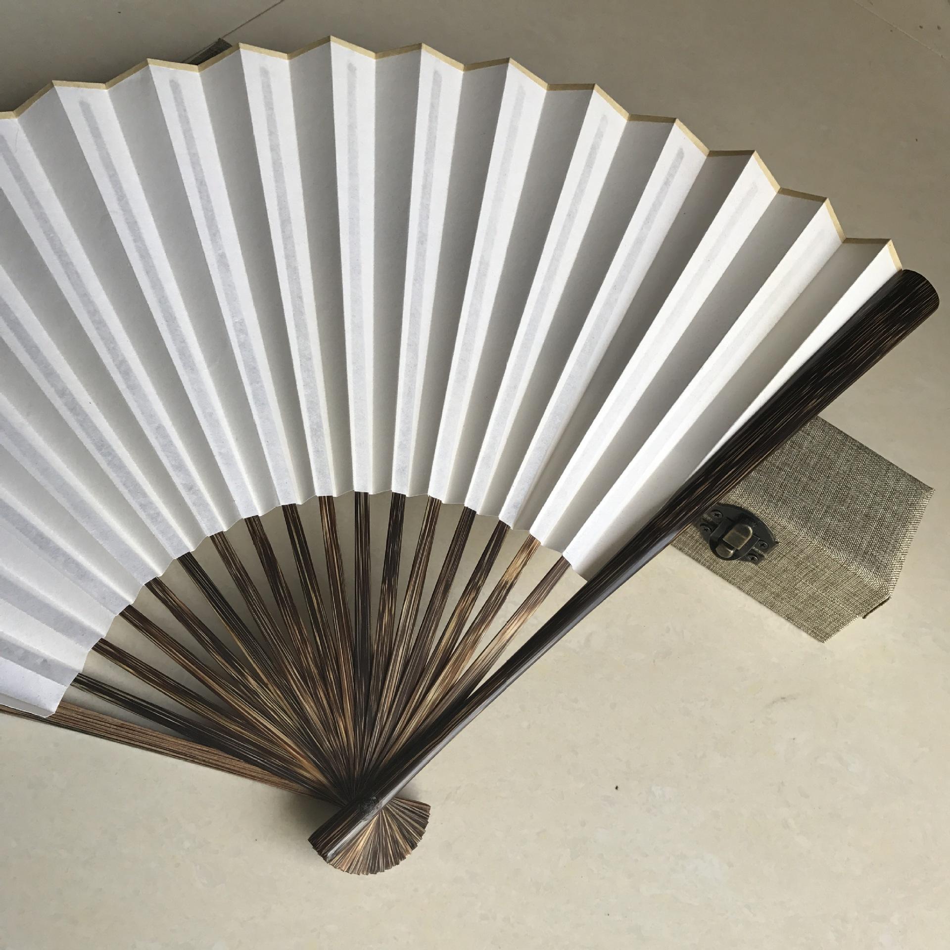 5寸金丝棕竹宣纸折扇子高档竹苏工扇面半棕宣扇文玩收藏折扇