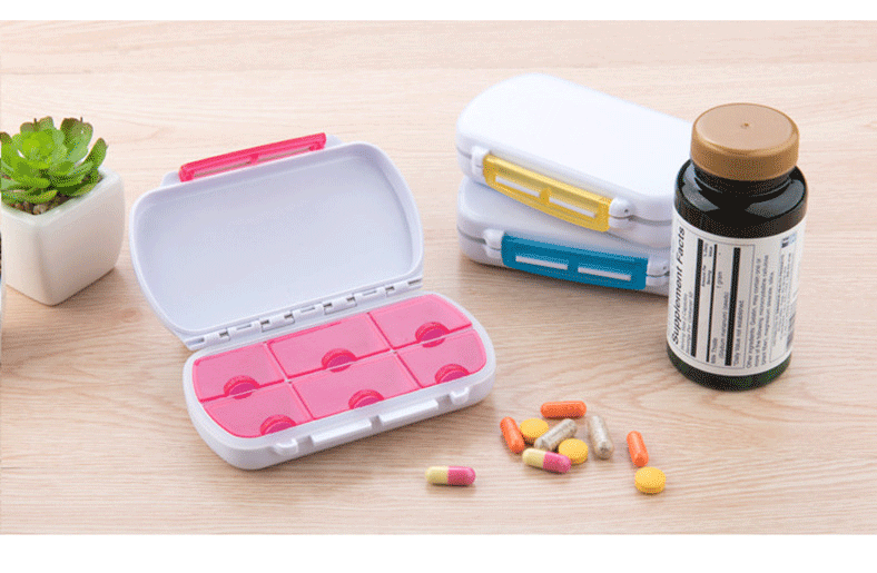 多功能创意六格塑料药盒便携式长方形6格随身迷你小药盒厂家批发