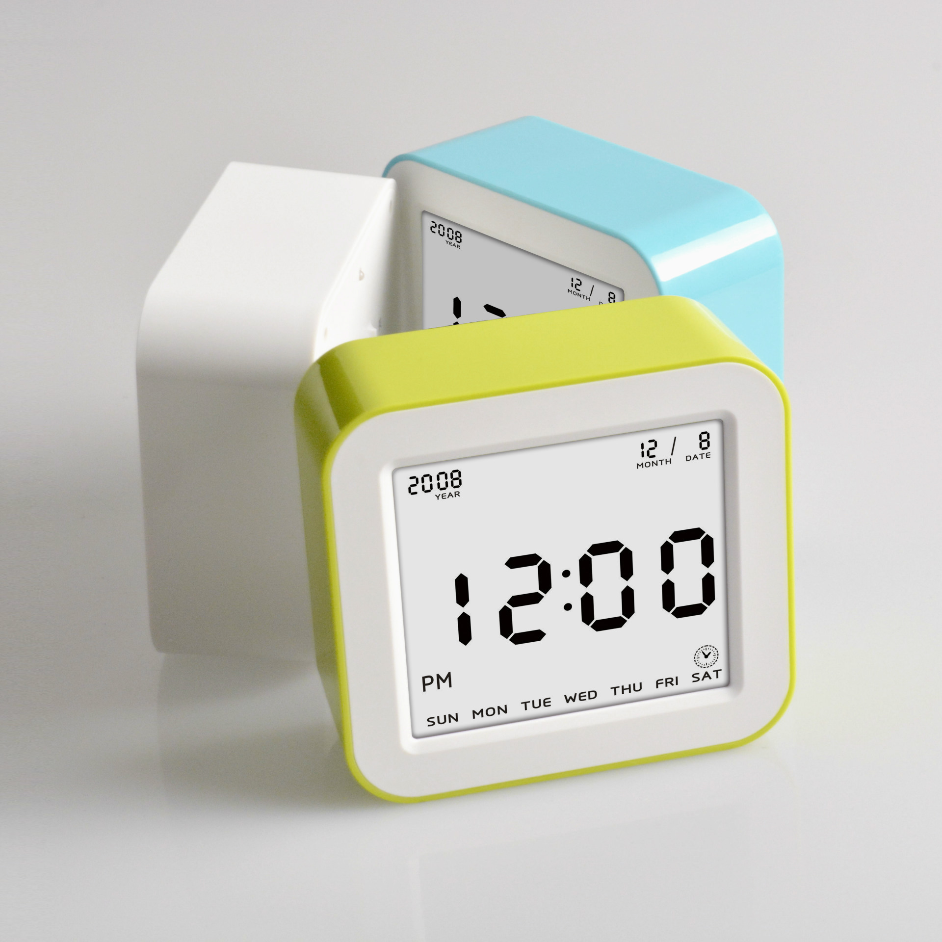 四面钟创意多功能闹钟lcd方形电子钟夜光时钟 可调音量 英文版