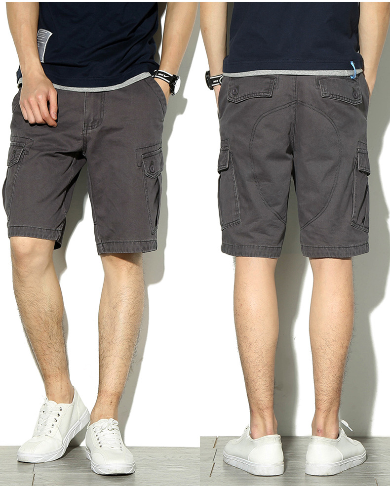 18夏季多裤兜休闲中裤男 潮牌青年男式宽松纯色包边工装五分短裤