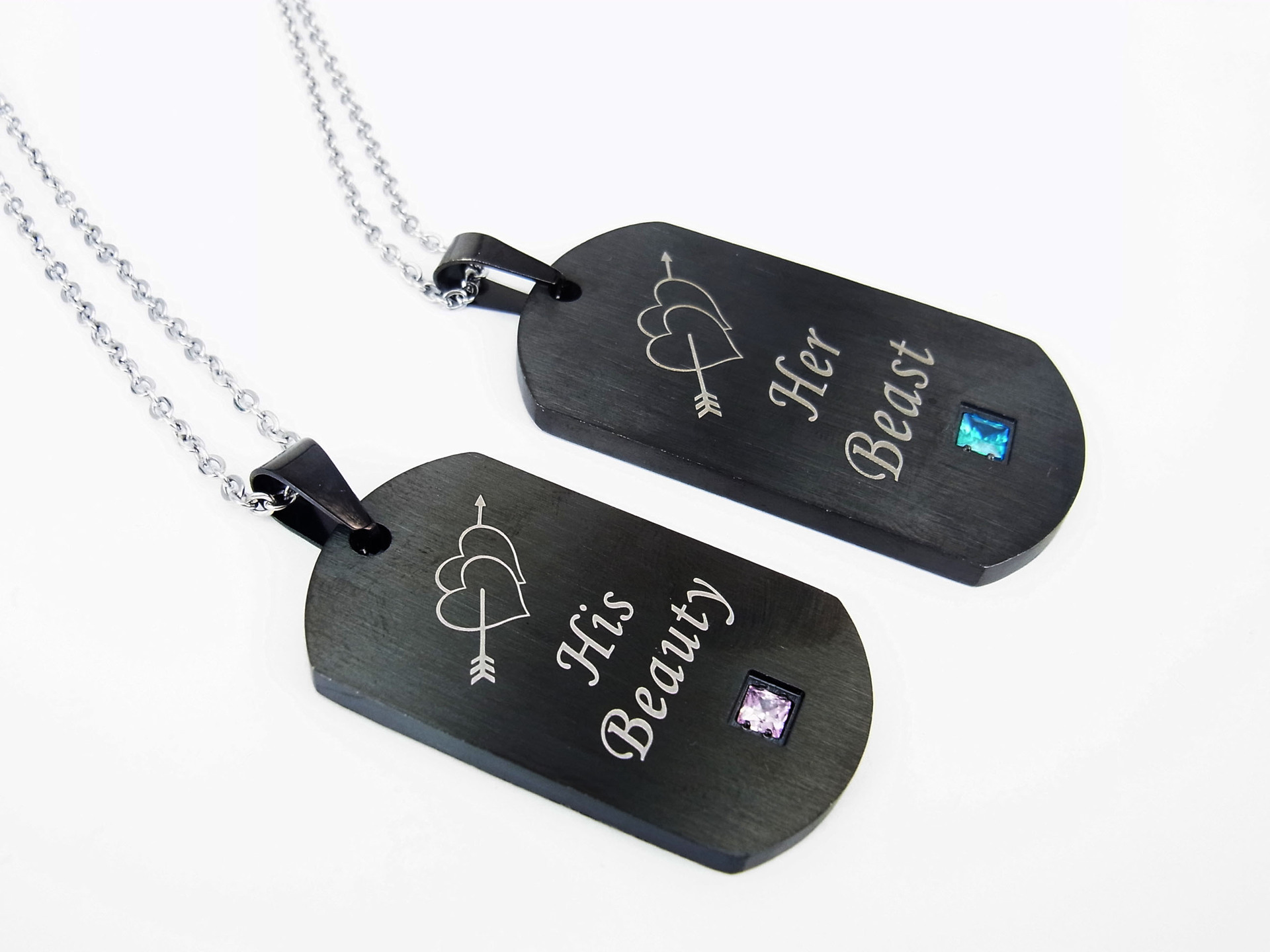 美女与野兽项链女 her beast his beauty吊牌 一箭穿心情侣吊坠