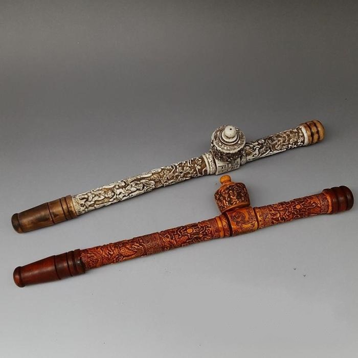 批发仿古牛骨大烟枪旱烟枪烟袋龙烟杆老烟枪古玩收藏品摆件