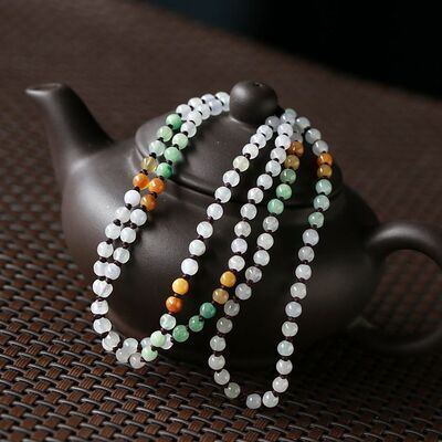 天然a货翡翠三彩圆珠项链配吊坠用3mm小珠链包邮细款礼物饰品