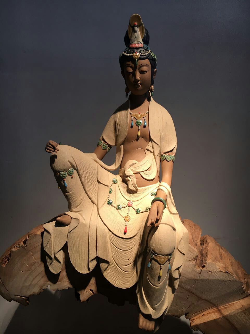 小自在观音菩萨石湾陶瓷公仔中式禅意佛像