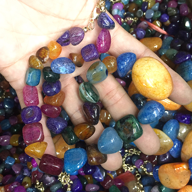 欧美天然七彩不规则石头项链七彩石奇石石吊坠天然不规则石吊坠