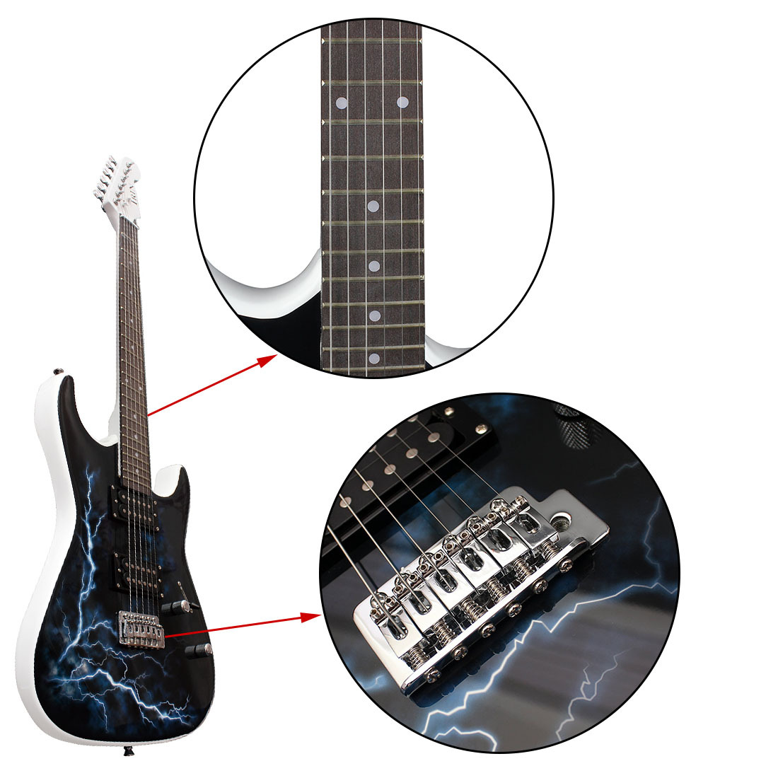 厂家直销电吉他 初学者玫瑰木闪电图案演奏级椴木吉他 乐器批发