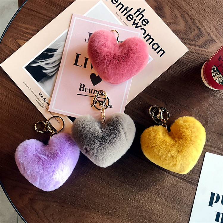 Imitate Rex Rabbit Fur Plush Hang Decorations Peach Heart Key Ring Pendant Ornament Accessories Heart Wool Ball Bag Keychain Pendant