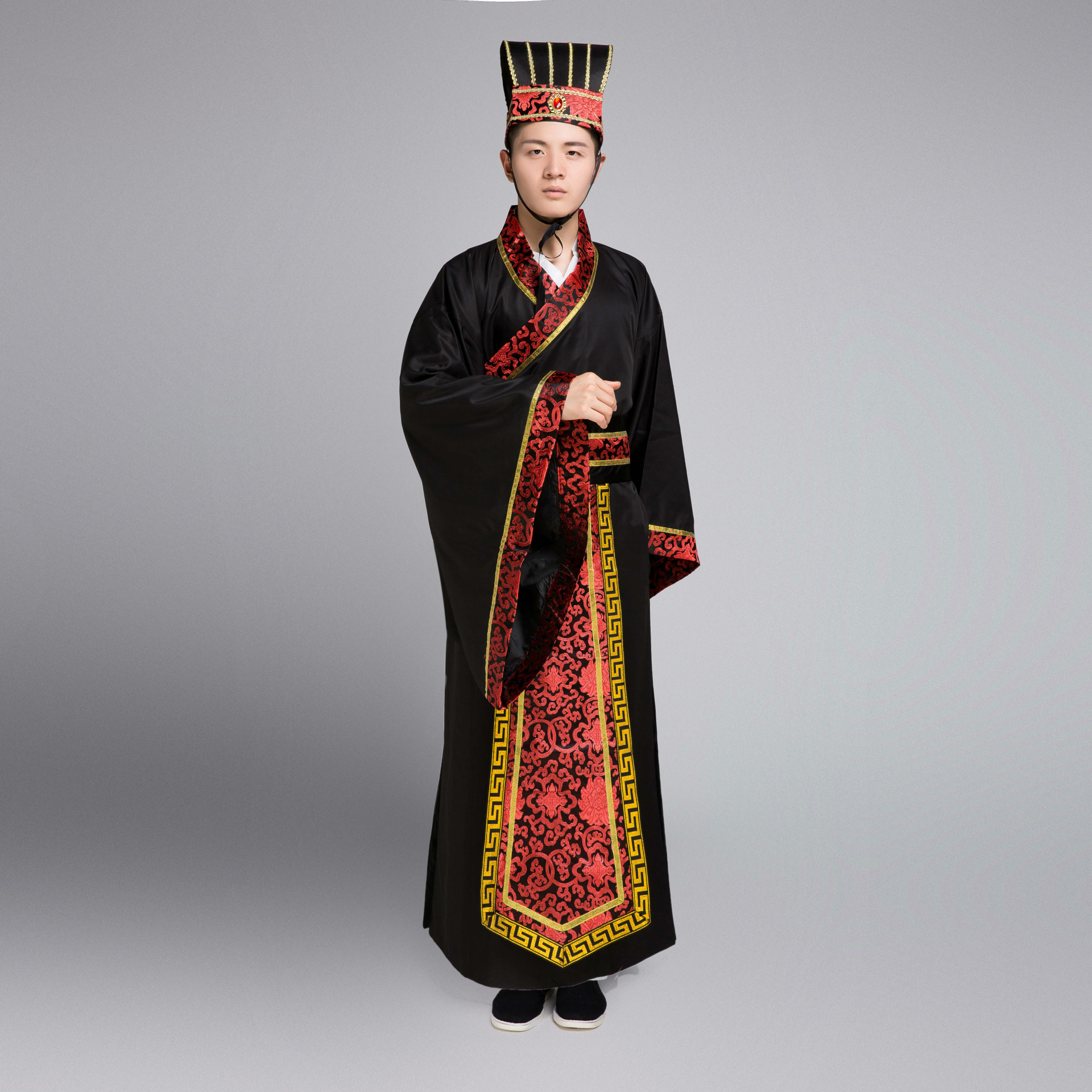 汉服男古装中国风民族秋冬长袖厚缎中老年丞相汉服长衫唐装 批发