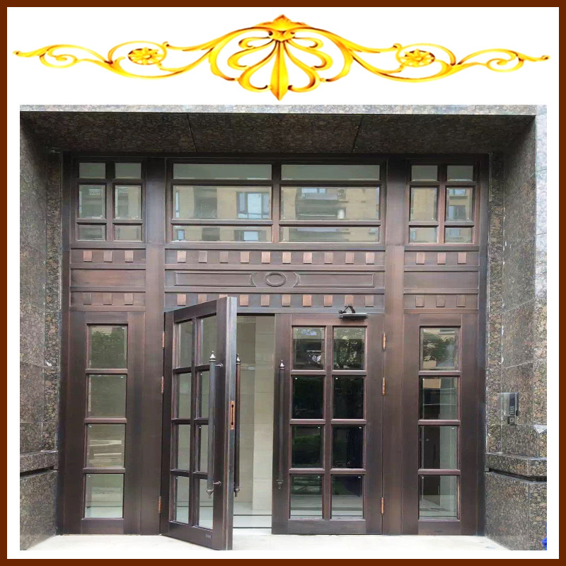 对开防盗楼宇门 防盗玻璃铜门 新品中式复古铜制大门 商铺防盗门