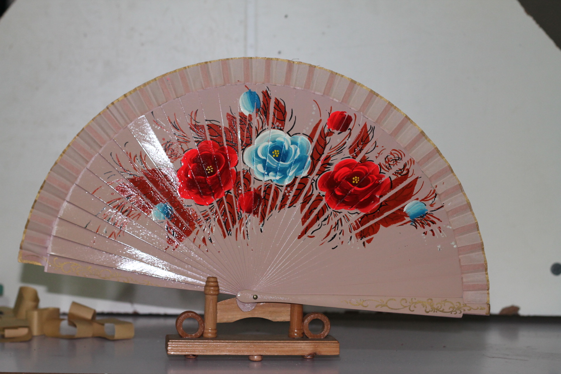 扇子双彩双面平板西班牙手绘布面木头木质工艺品外贸出口可定做