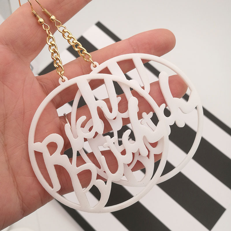 欧美夜店舞台饰品女歌手ds黑色夸张镂空大圆圈圈bitch字母耳环