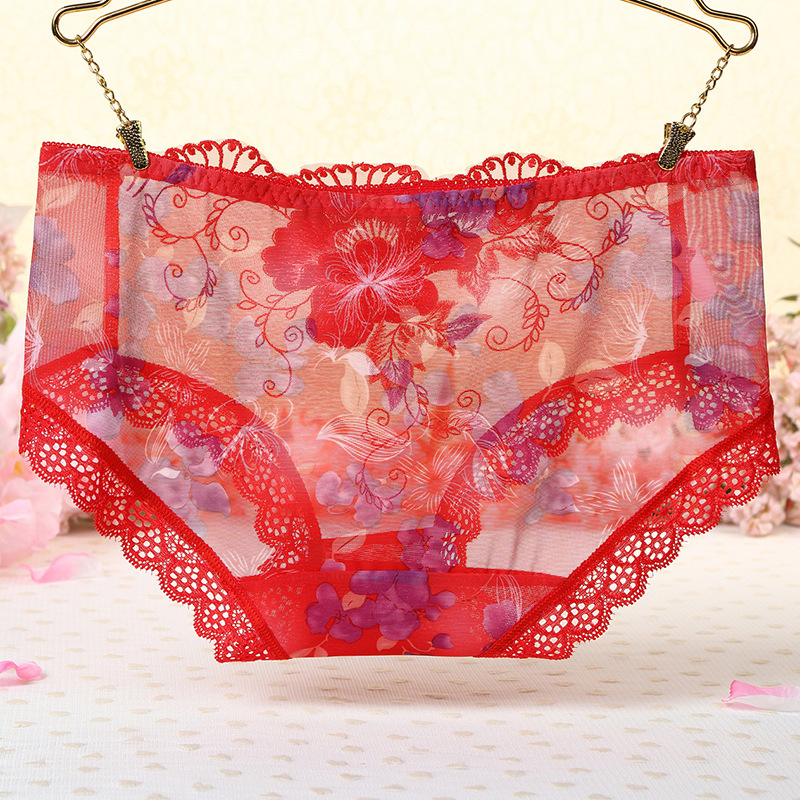 情趣内衣 性感内裤蕾丝透视大牡丹绣花平角裤 情趣平角花内裤803