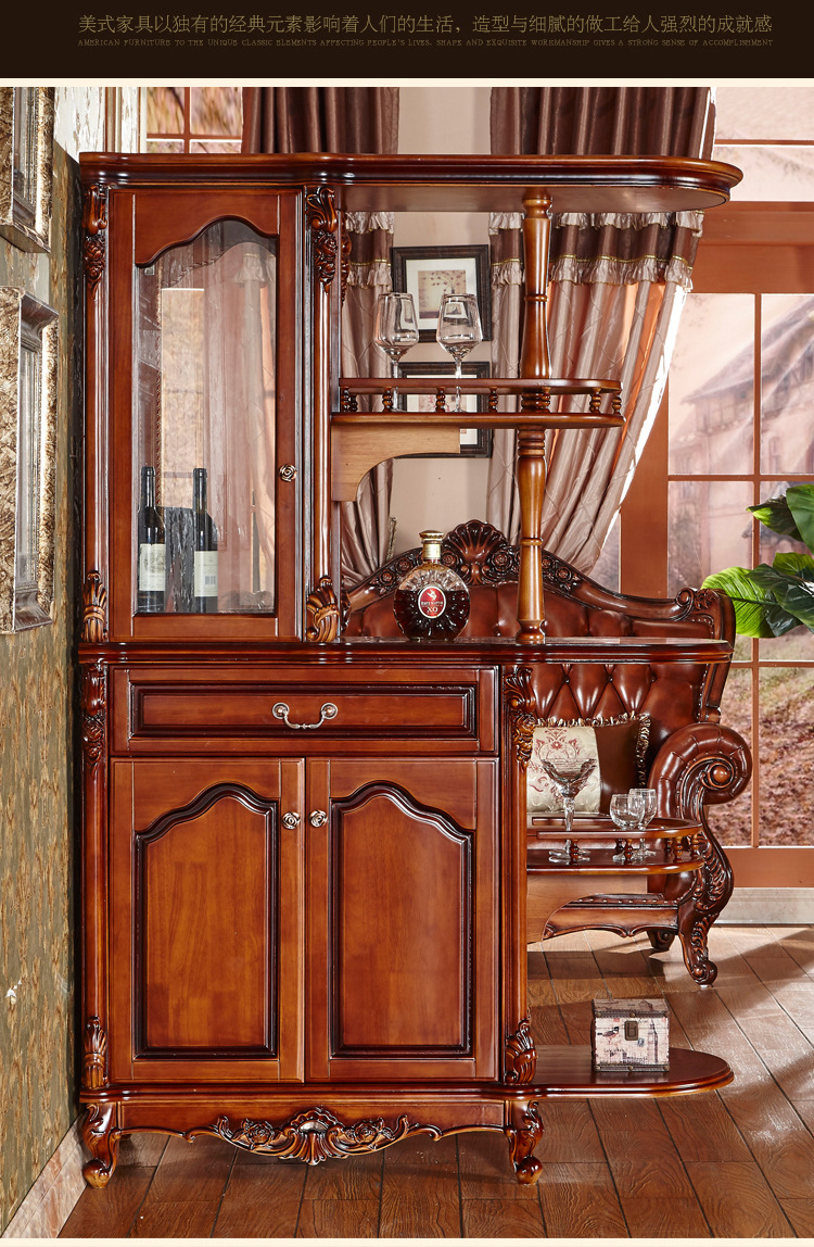欧式实木间厅柜客厅酒柜美式玄关柜门厅屏风隔断餐边储物双面酒柜