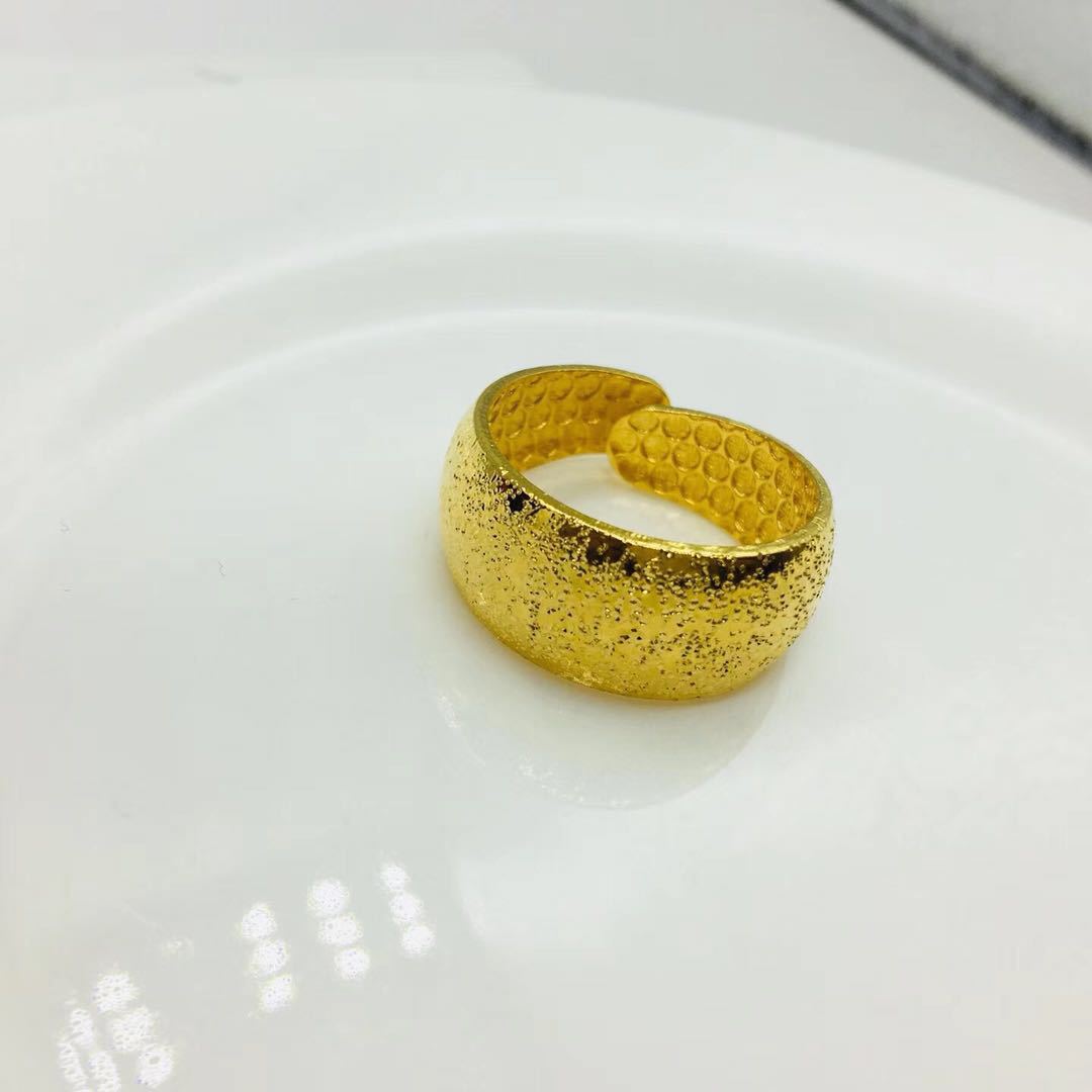 男女情侣镀金拉丝指环镀厚金戒指欧币招财天元戒大光面戒子礼物