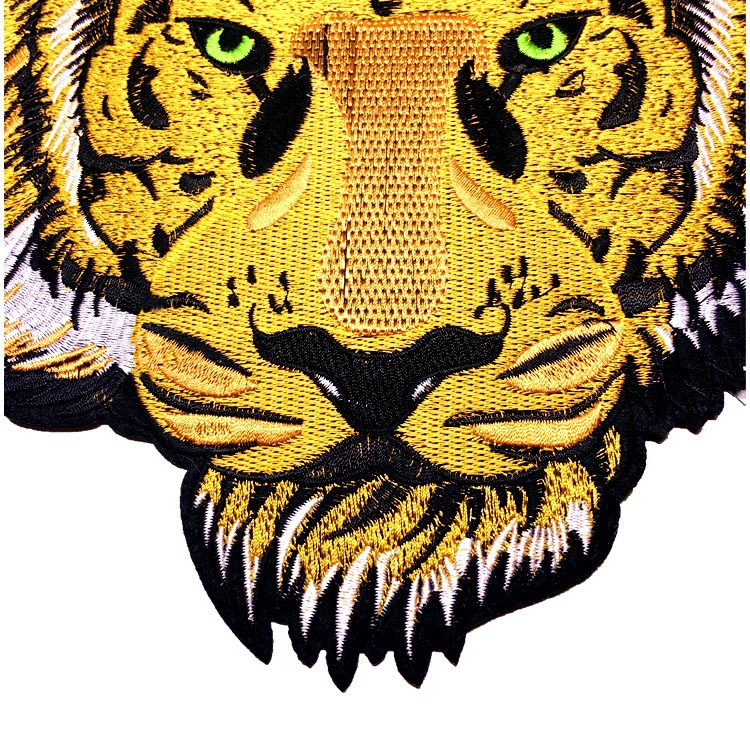 跨境新款超大号老虎头刺绣布贴衣服补丁贴背胶外贸出口服装装饰标