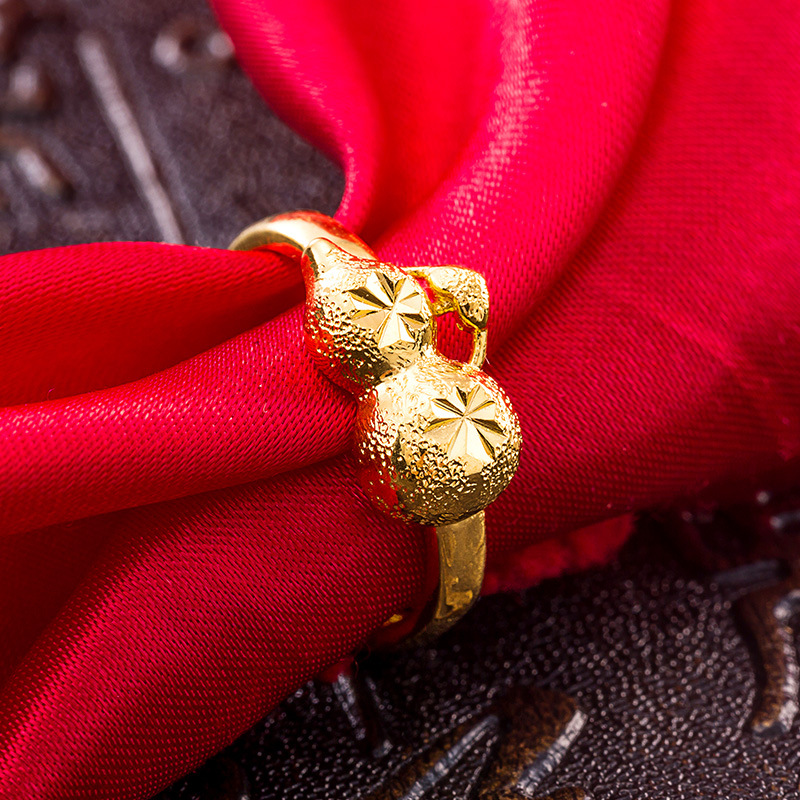 越南沙金贝壳花开口戒指女 欧币仿黄金镀999纯金女士葫芦戒指批发