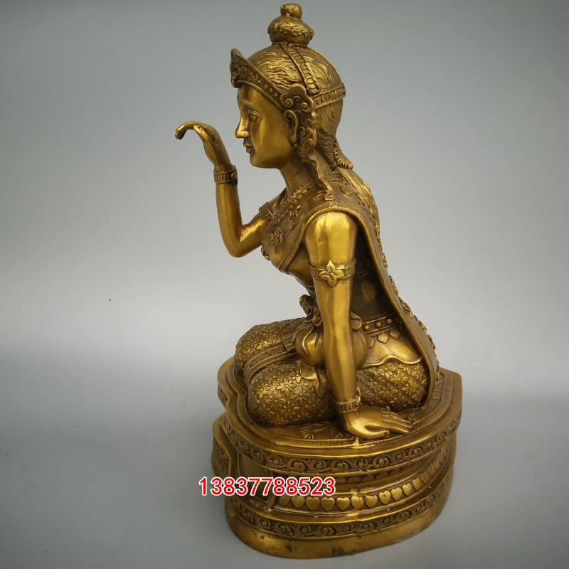 纯铜招手女神黄铜铸造铜招财女神招财女神大号铜泰国财神旺财摆件