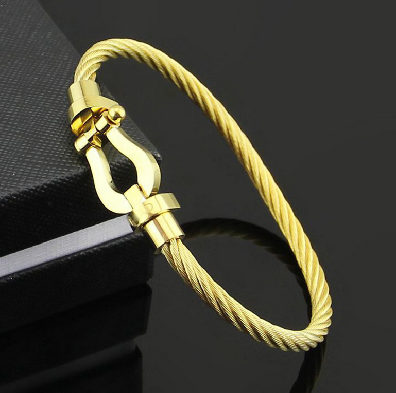 厂价直销外贸爆款手镯金色钢丝手镯 f*d钛钢丝全色间色磁扣手镯