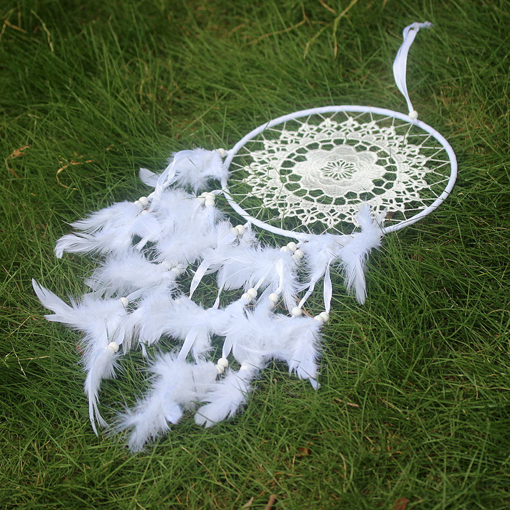 ms6003 新款白色羽毛捕梦网 家居羽毛工艺品挂饰 车载羽毛挂件