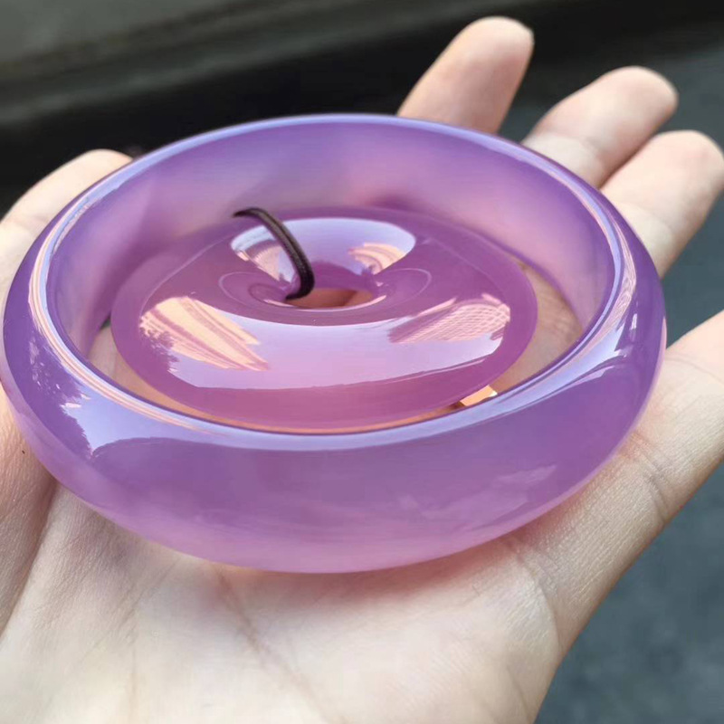 玉器直批天然巴西玉髓手镯 粉紫色粉晶女手镯芙蓉玉镯子玛瑙手镯