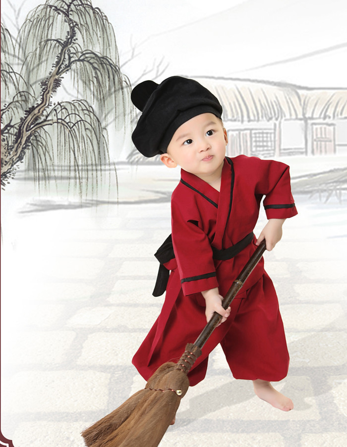 儿童汉服男童装古装国学服书童锄禾演出服小药童棉麻幼儿摄影服装