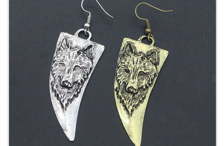 欧美复古朋克风狐狸耳环 时尚创意象牙造形狼头狼牙耳钩耳饰批发