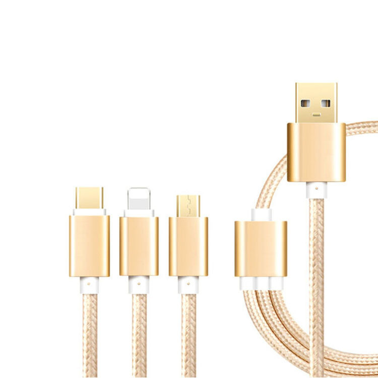 定制苹果567安卓micro type-c乐视一拖三多功能三合一编织数据线