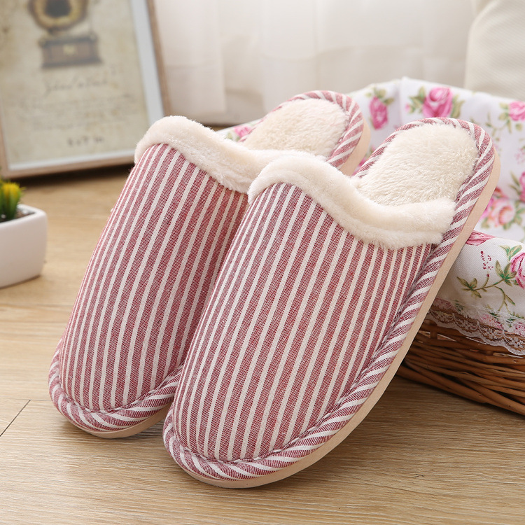 2022 New Autumn and Winter Home Indoor Cotton Slippers Couple Warm Stripe Cotton Slippers Factory Direct Sales Wholesale