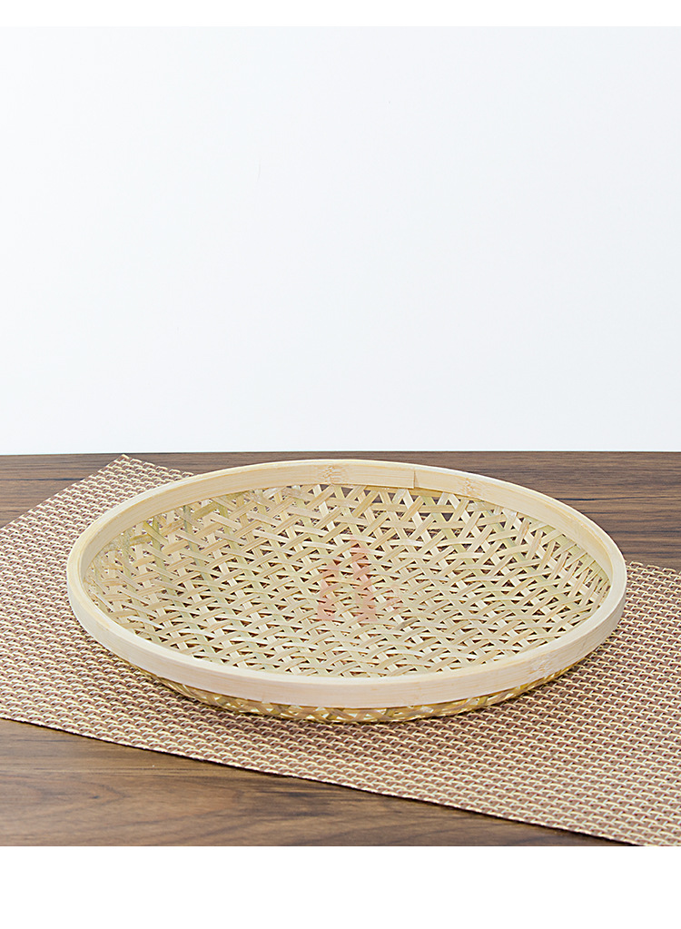 手工密眼竹箩三角眼竹盘炸物蓝竹编筐点心盘圆形竹盘旦形竹盘