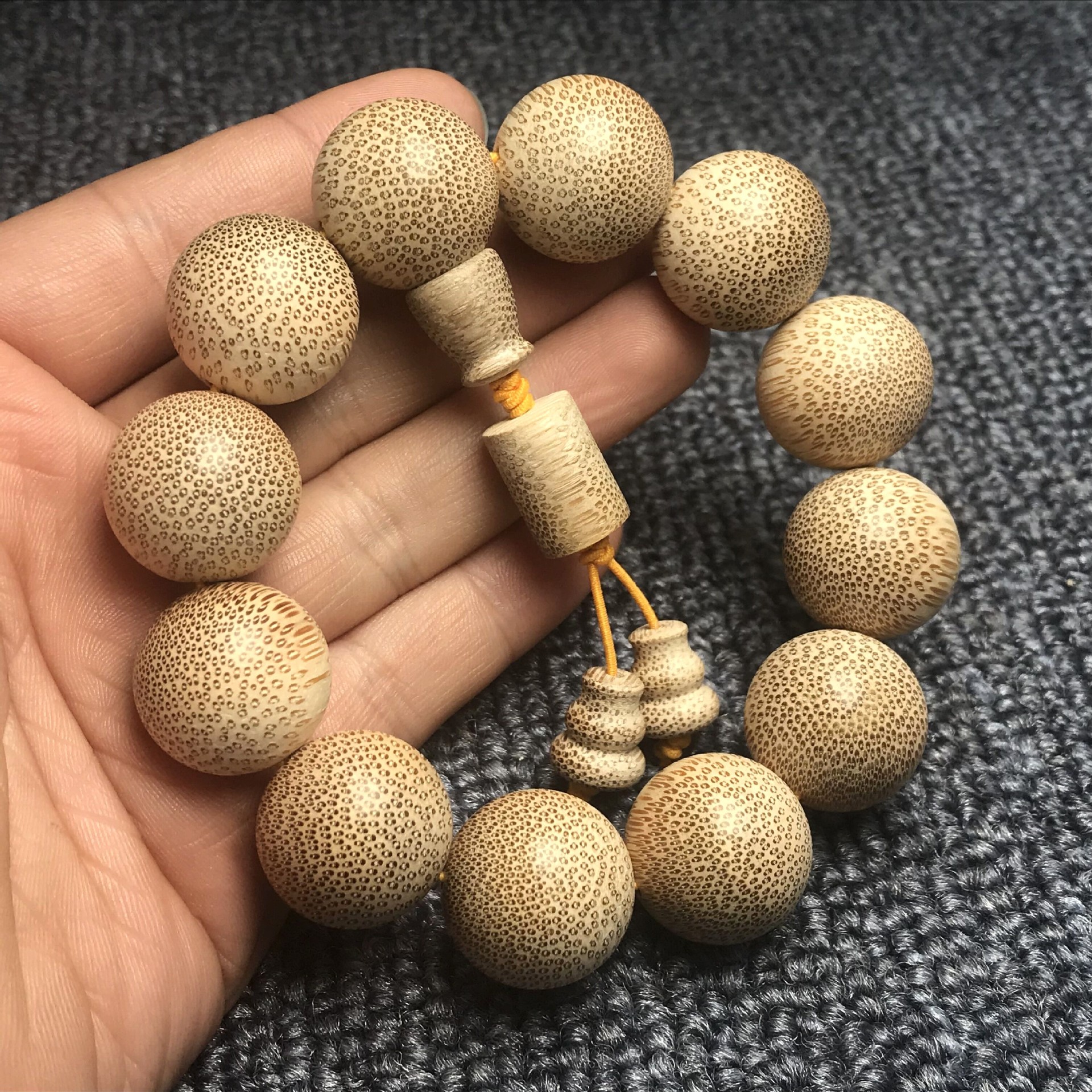 天然龙血金丝竹老楠竹圆珠佛珠手串龙鳞满鱼籽纹棕竹木质工艺品