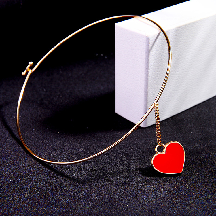复古合金红色爱心吊坠简约女士项圈青岛欧美时尚跨境饰品厂家批发