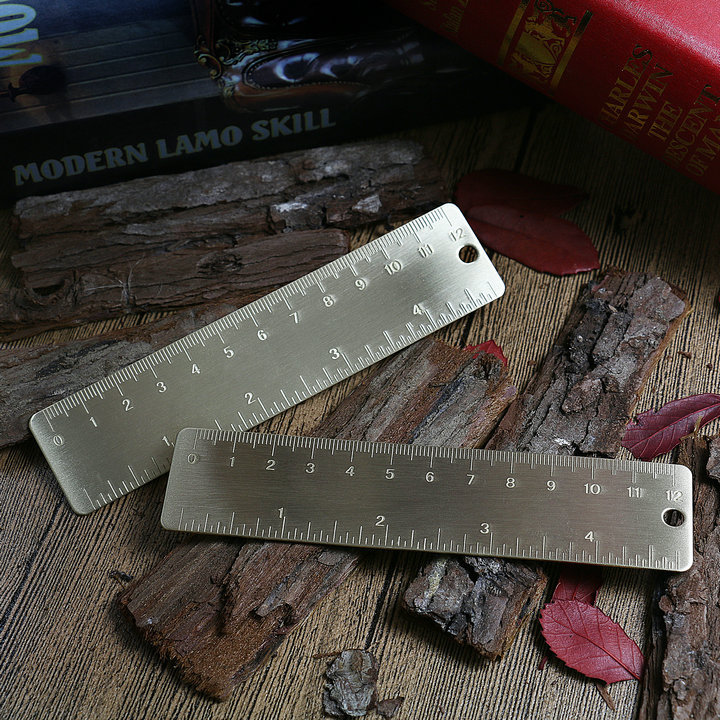 复古黄色铜直尺12cm刻度笔记本书签尺带英寸刻度edc随身配件