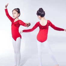 儿童跳舞考级服练功服形体连体体操服全棉拼丝绒芭蕾舞装收腰佳构