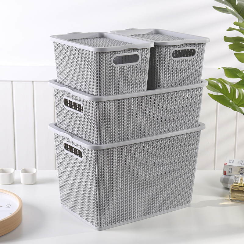 W15 Japanese-Style Rattan-like Storage Basket Plastic Fruit with Lid Storage Basket Sundries Toy Storage Box Storage Box