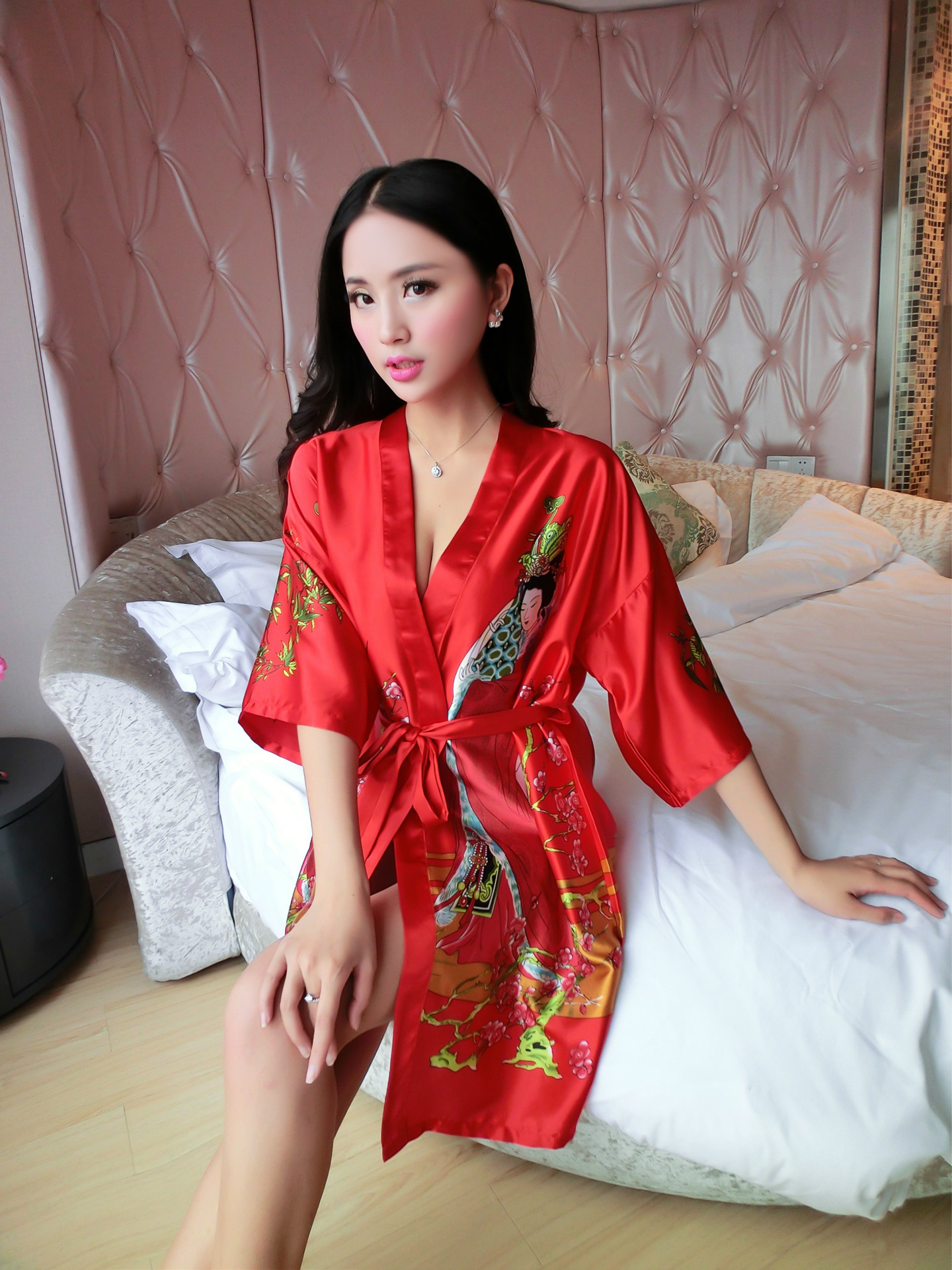 睡袍浴袍睡衣女夏季短袖丝绸家居服竹叶韩版性感新款薄款浴衣