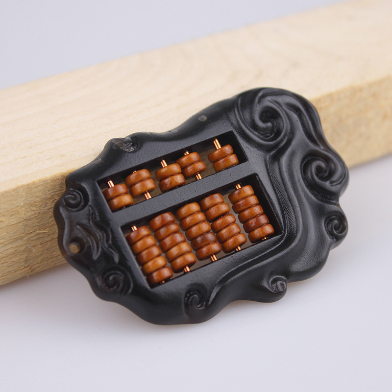 桃木黑牛角如意算盘羊角算盘吊坠挂件手工diy饰品配件文玩配饰