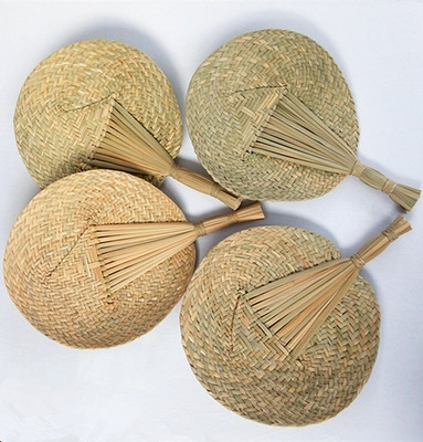 纯手工香蒲草编织草编蒲扇折扇羽毛中式传统蒲扇夏天蒲草编织扇子