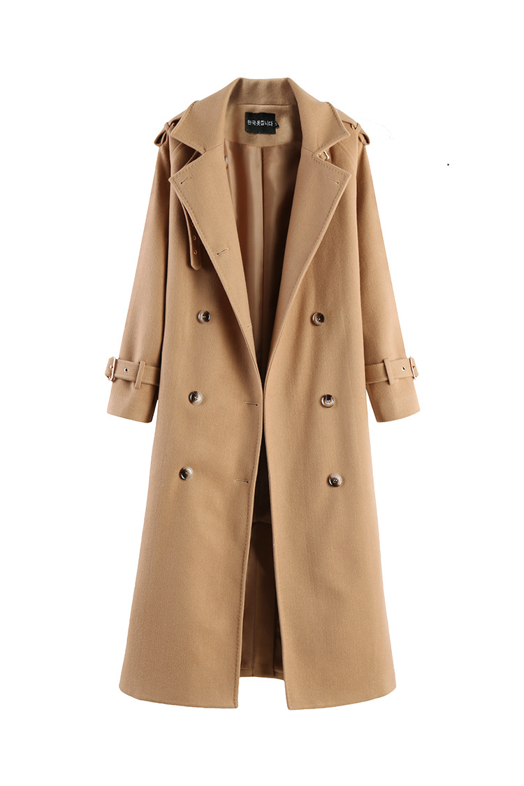 2018新款冬季毛呢外套明星同款翻领系带修身毛呢大衣中长款女3661