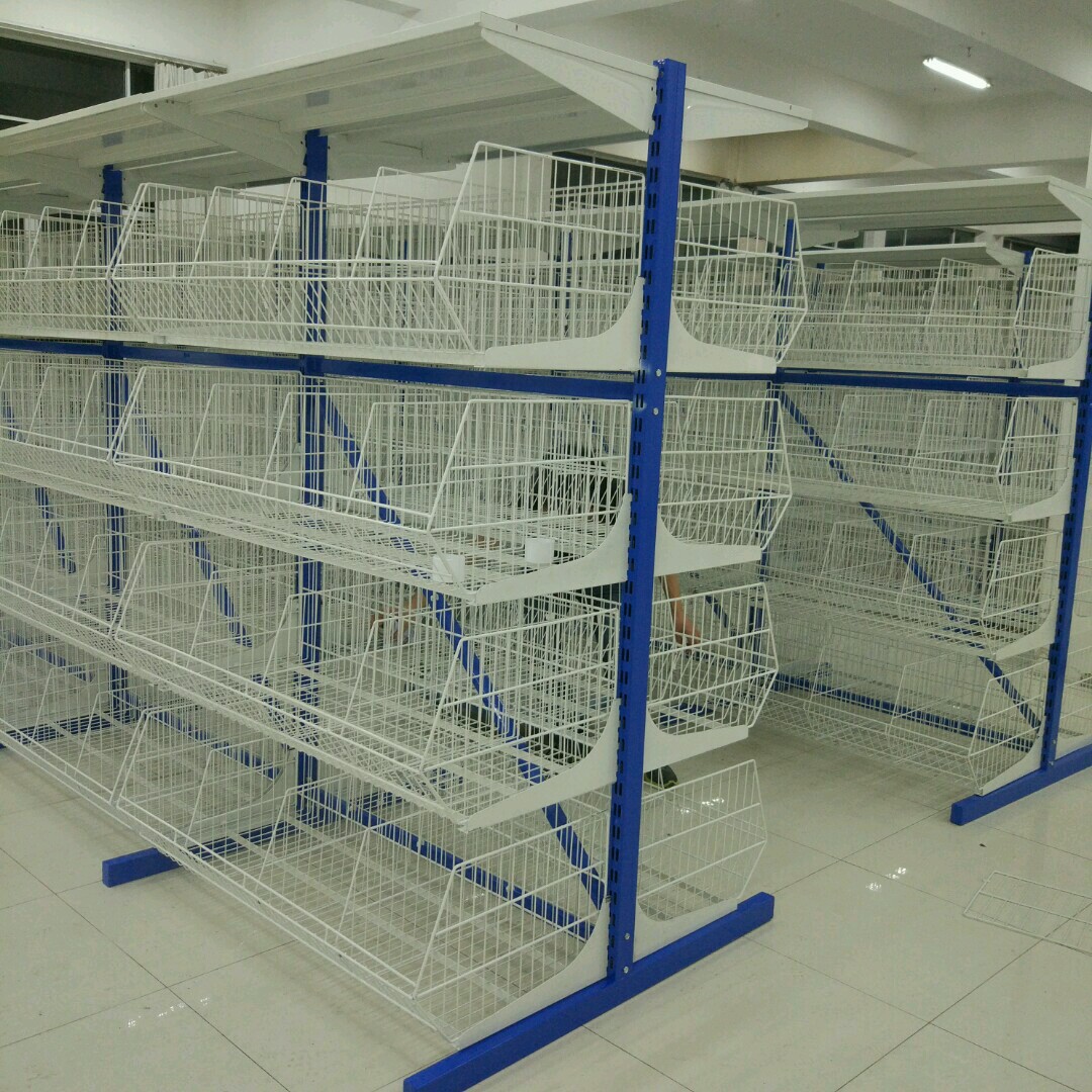 超市放货可拆卸式中型服装拣选货架批发定做 铁架子 斜口网篮货架