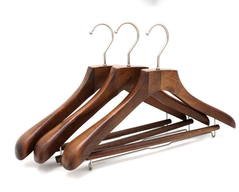 恒曼 服装店实木衣架复古大衣架原木色木质衣撑衣挂子