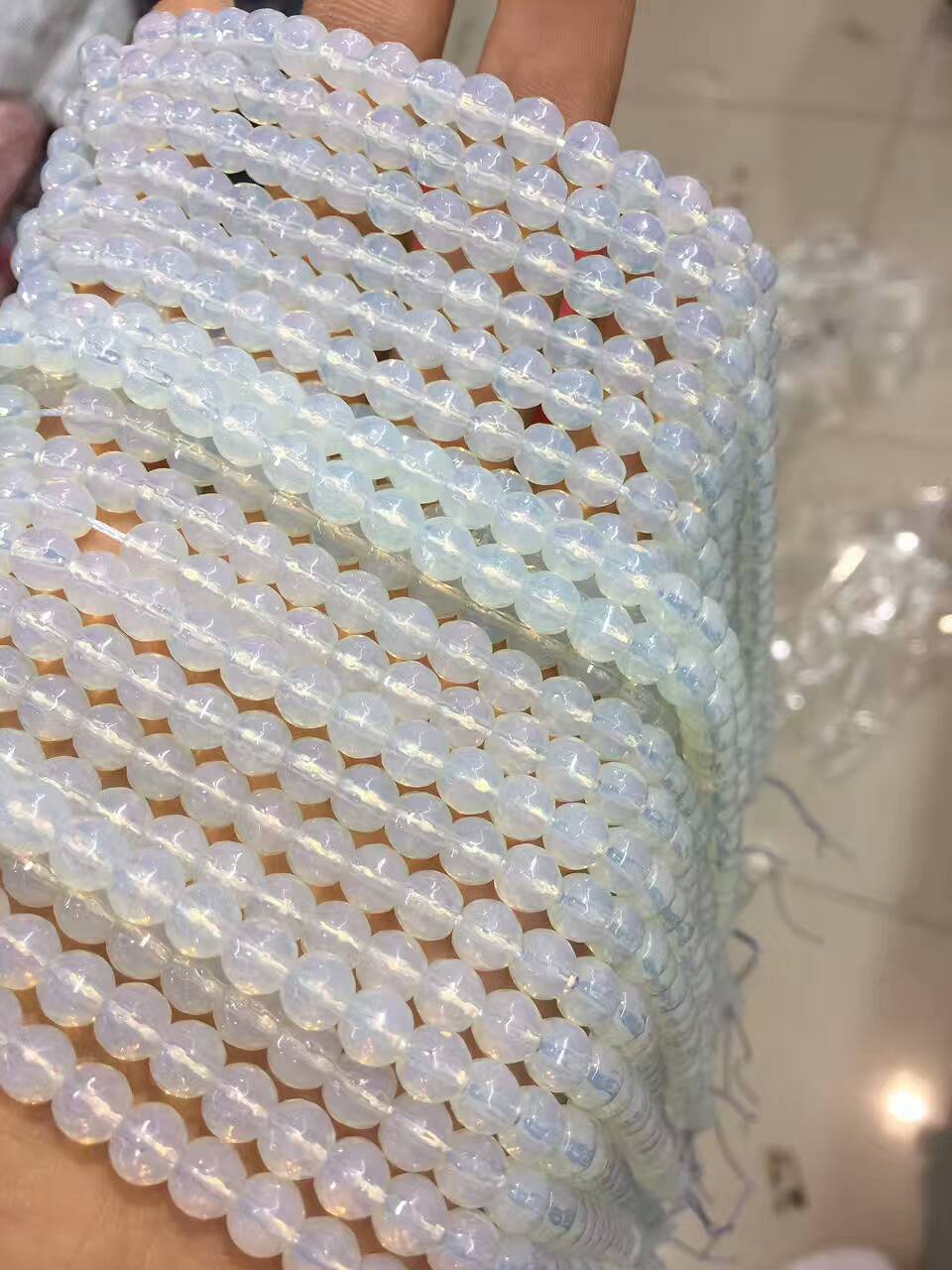 天然水晶 月亮石切面128面散珠 奶油体月亮石圆珠diy饰品厂家直销