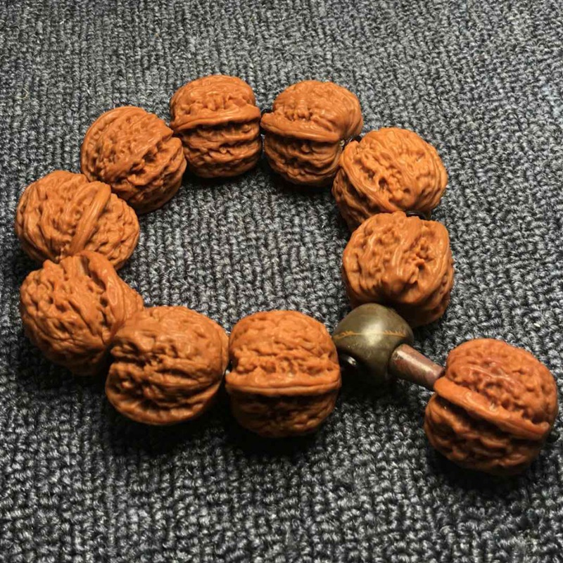 天然文玩核桃念珠野生京八棱狮子头把玩机刷核包浆桃手串一件代发