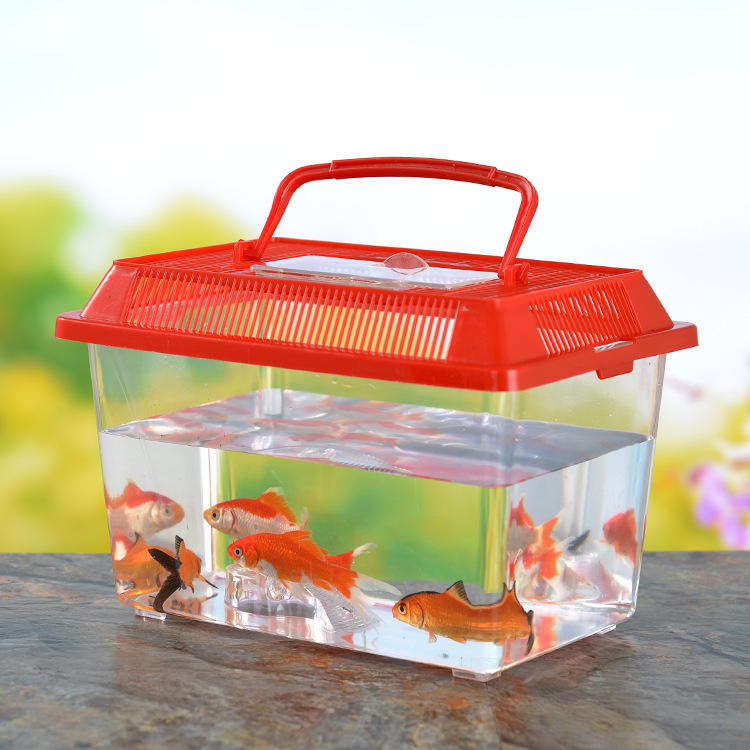 Transparent Plastic Large, Medium and Small Fish Tank Fish Globe Turtle Jar Pet Box Turtle Box Transport Box with Drying Table