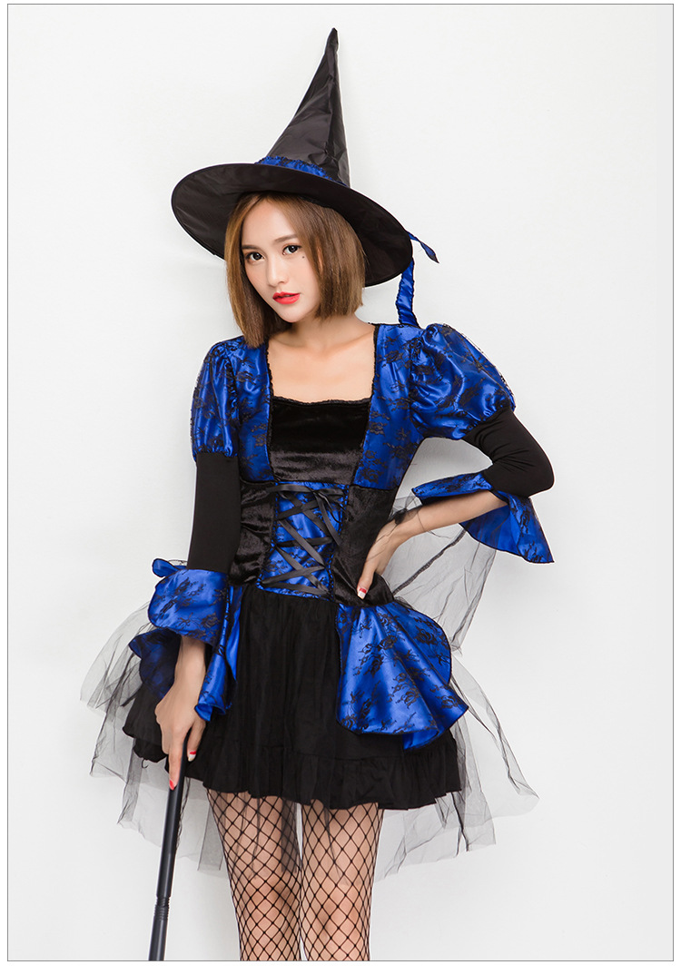 出口游戏服 万圣节女巫cosplay 女款巫婆角色扮演服 气质女巫服采购