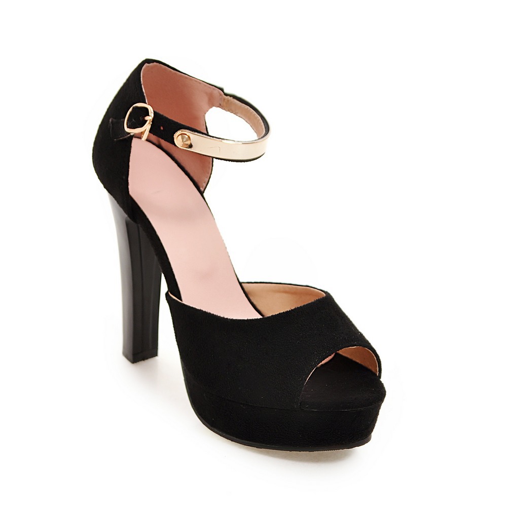 新品高跟凉鞋40女夏性感防水台鱼嘴鞋41一字扣带细跟女士凉鞋4243