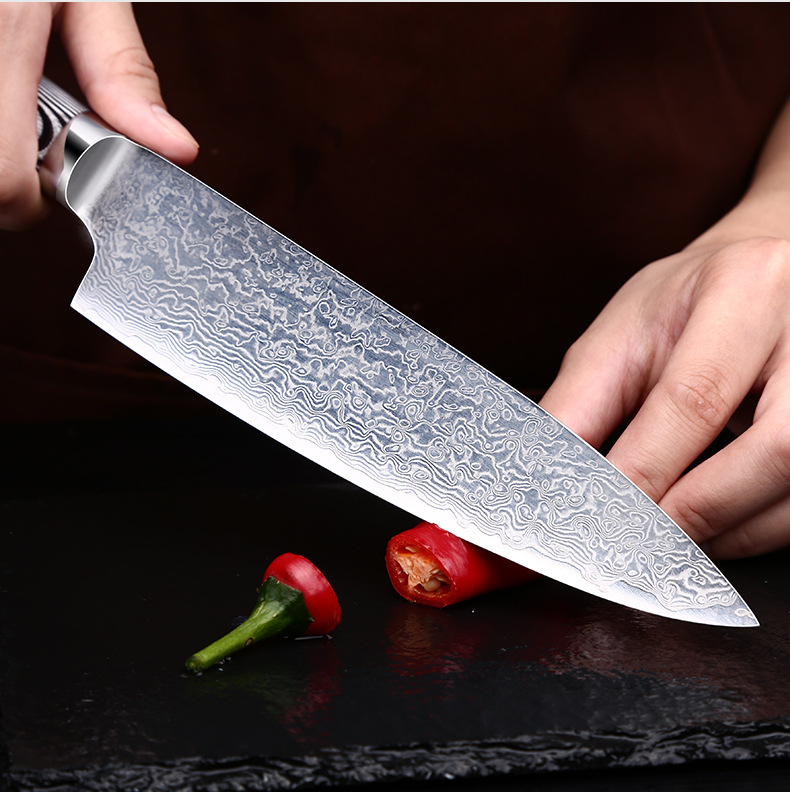 亚马逊 大马士革钢厨师刀厨房菜刀西式主厨刀切肉生鱼片切片刀