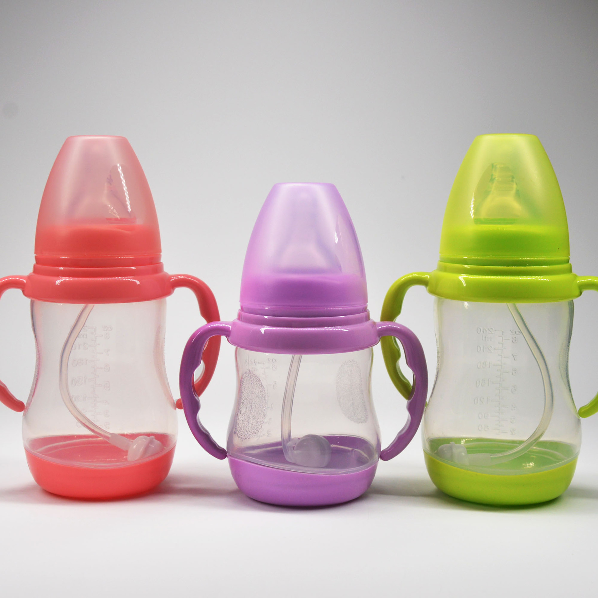 【包邮】宽口婴儿塑料pp奶瓶带底座 带吸管组母婴用品批发oem贴牌