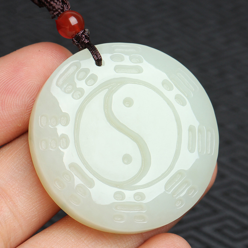 天然和田玉白玉太极八卦吊坠 男女款转运玉坠挂件 送证书玉石批发