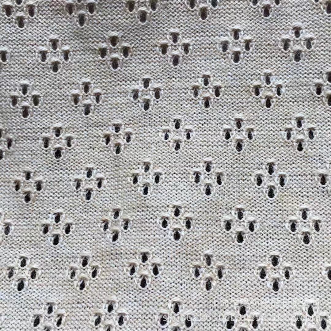 加工定做全棉单面移圈罗纹提花龙眼布镂空透气女装时尚针织面料