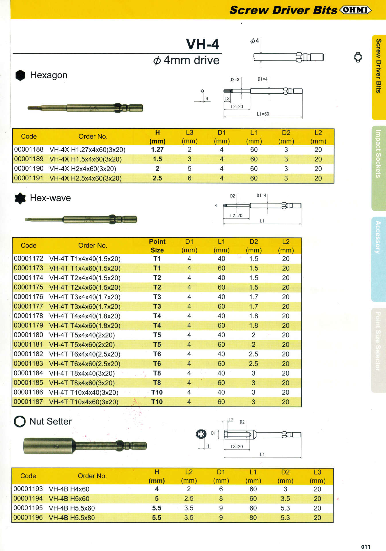 hios内六角螺母批咀 bh-h4 2.5-60无头止付螺丝 h2.5风批嘴电批头